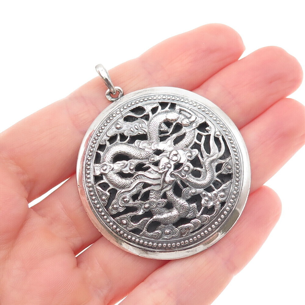 Ho Chi Minh 900 Silver Vintage Vietnam Dragon Oxidized Pendant